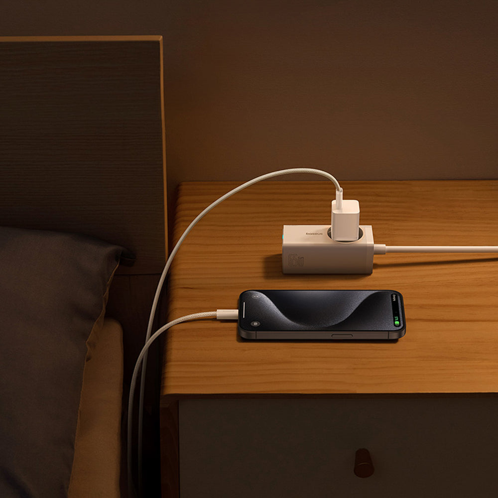 Baseus GaN5 USB-C 30W Wall Charger with Baseus Dynamic 3 USB-C 100W 1m Cable - White