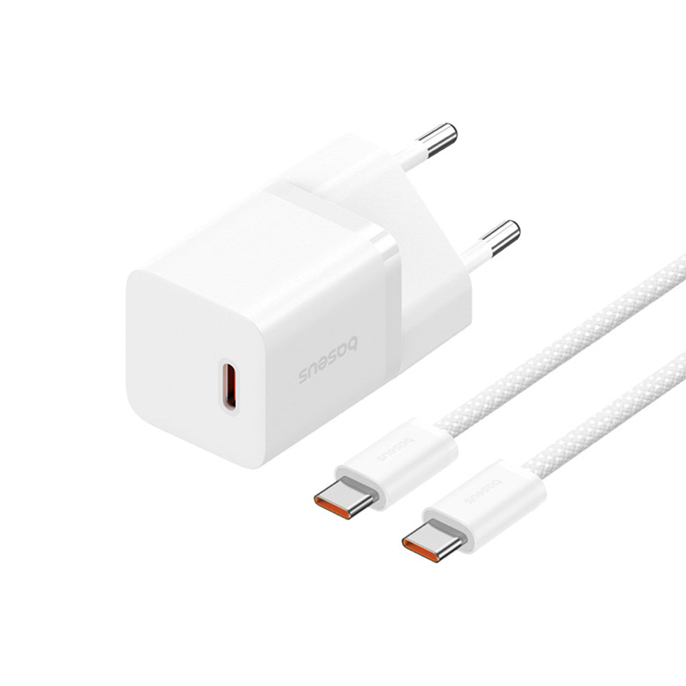 Baseus GaN5 USB-C 30W Wall Charger with Baseus Dynamic 3 USB-C 100W 1m Cable - White