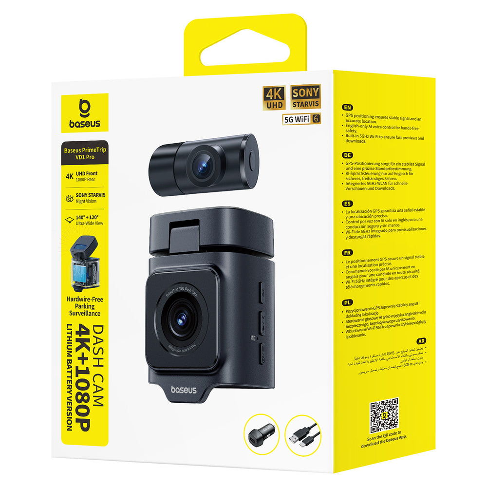 Baseus PrimeTrip VD1 Pro Car DVR 4K+1080p with Battery - Black