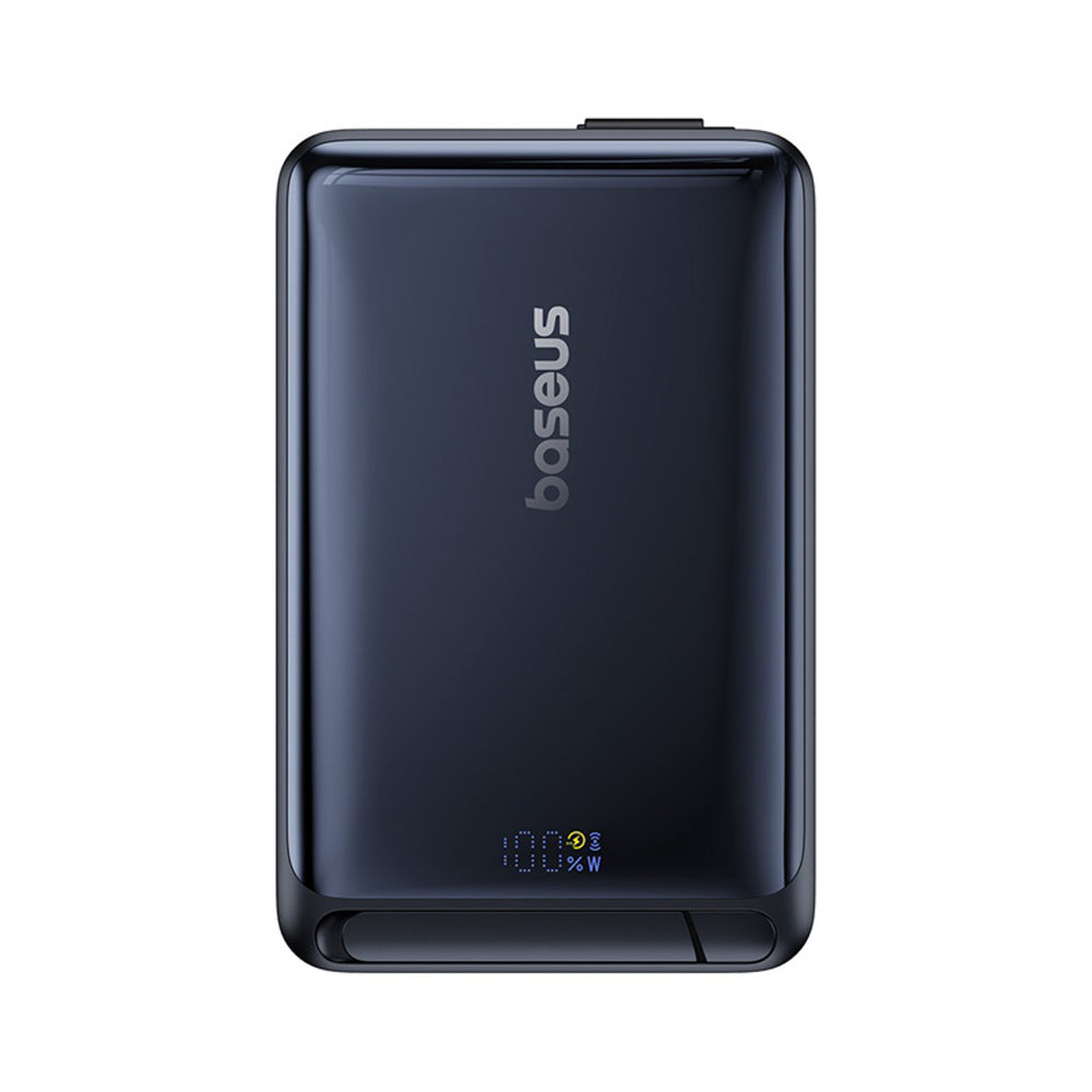 Baseus Nomos 10000mAh 30W Qi2 Power Bank with MagSafe Compatible Stand with Built-in USB-C Cable - Black