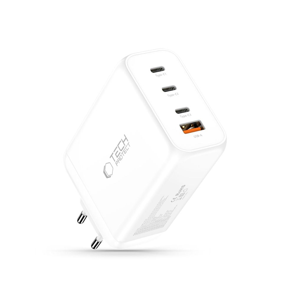 Tech-Protect NC240W-GaN 4-port 240W vægoplader - hvid