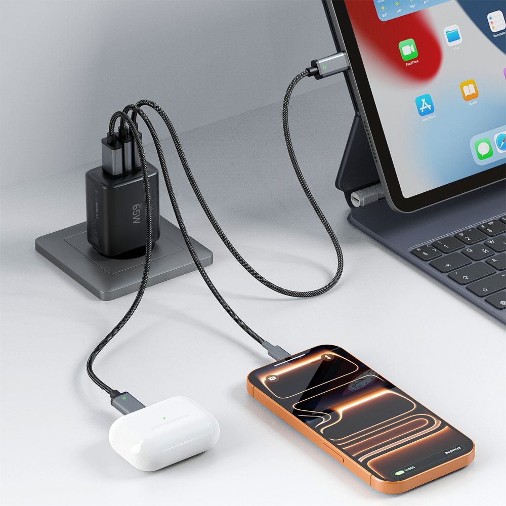 Tech-Protect NCA65W-GAN 3-Port 65W Wall Charger - sort