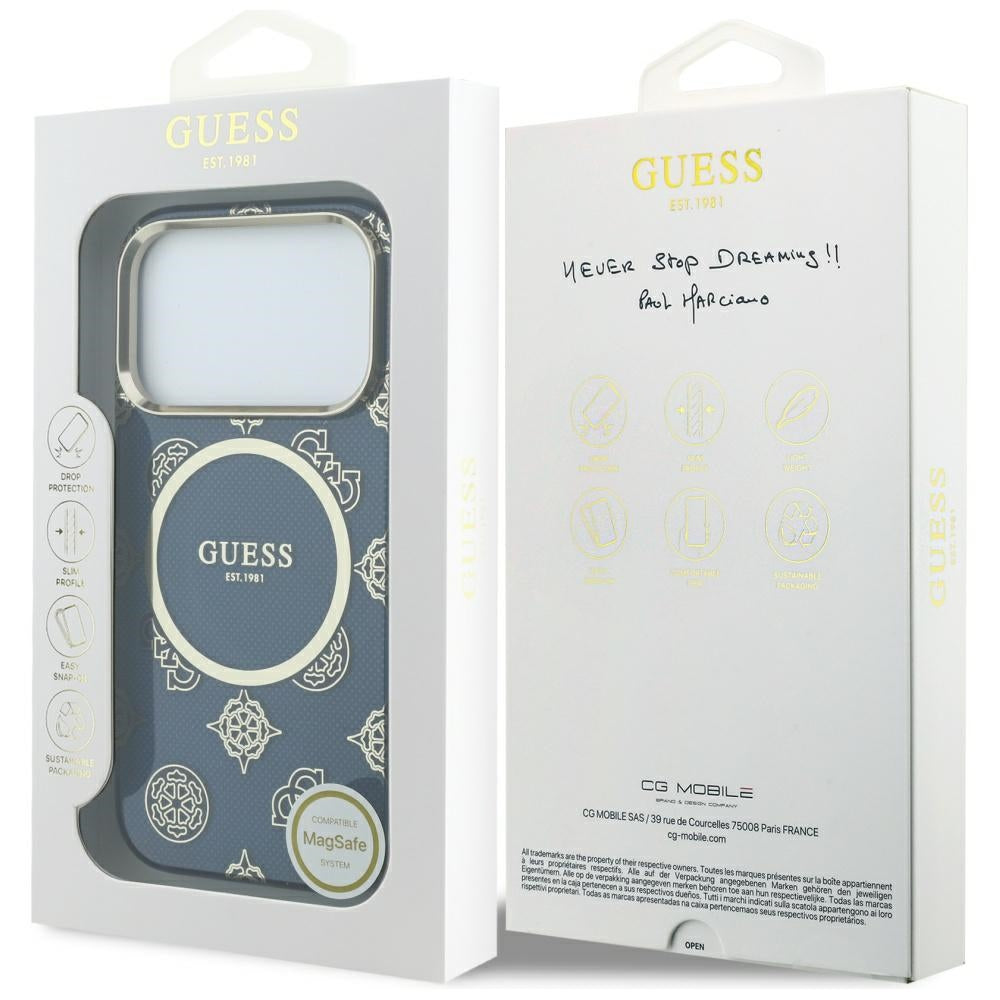 Guess IML Peony Dot MagSafe Case til iPhone 17 Pro - Blå