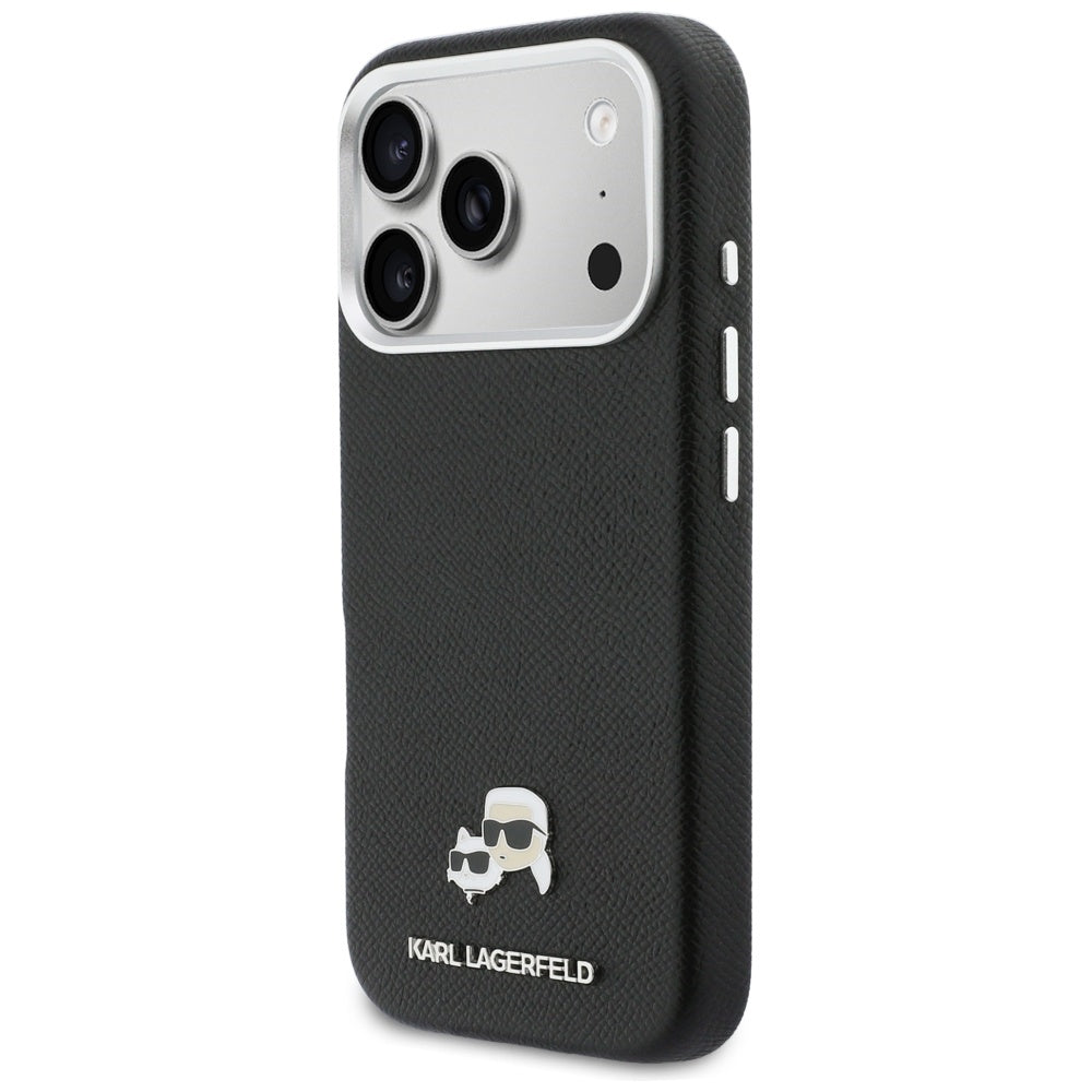 Karl Lagerfeld Karl & Choupette Head Pins Saffiano MagSafe Case for iPhone 17 Pro Max - Black