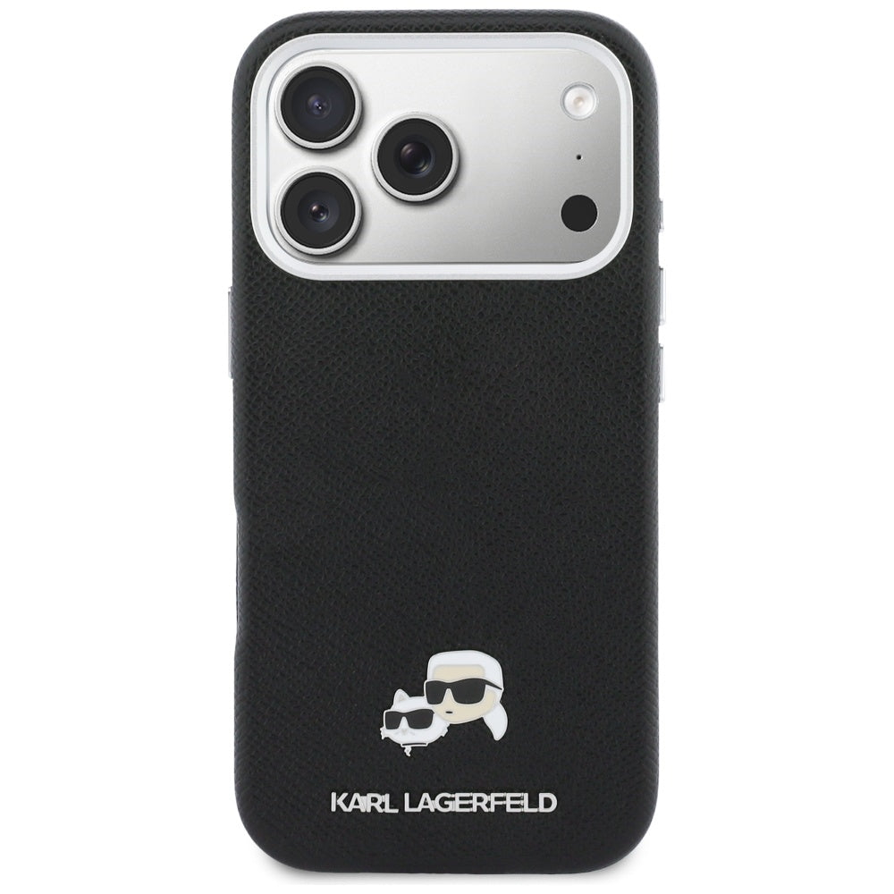 Karl Lagerfeld Karl & Choupette Head Pins Saffiano MagSafe Case for iPhone 17 Pro Max - Black