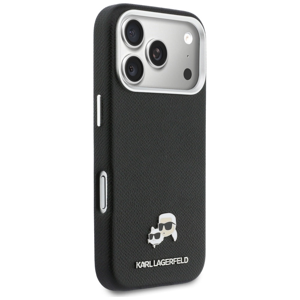 Karl Lagerfeld Karl & Choupette Head Pins Saffiano MagSafe Case for iPhone 17 Pro Max - Black