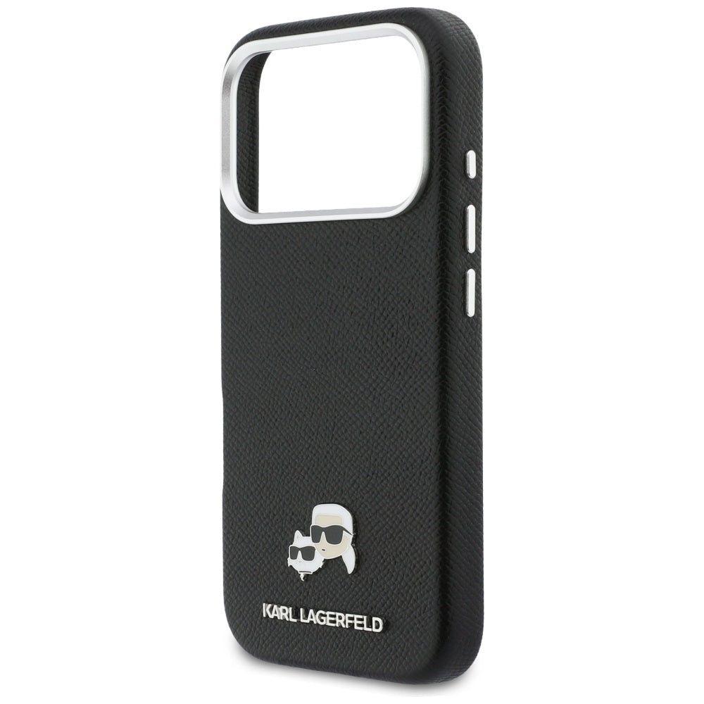 Karl Lagerfeld Karl & Choupette Head Pins Saffiano MagSafe Case for iPhone 17 Pro Max - Black