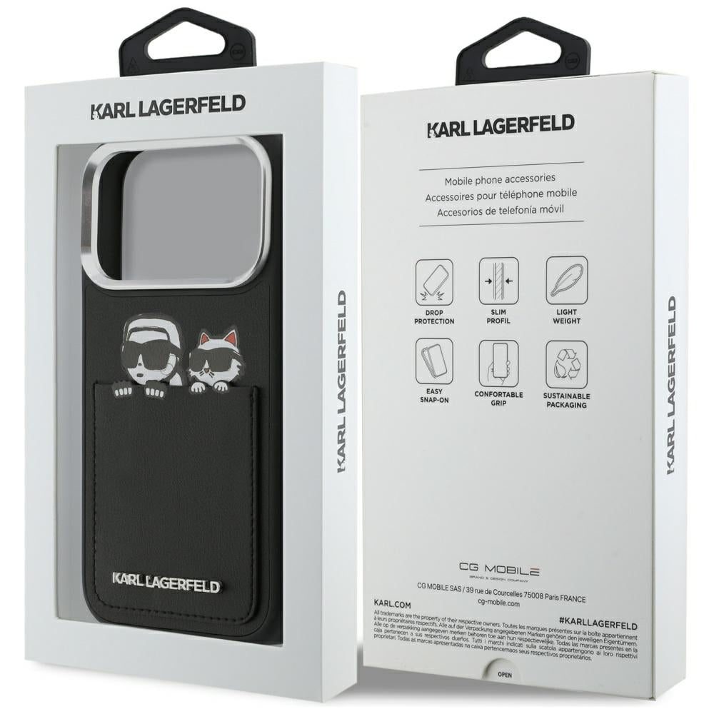 Karl Lagerfeld Karl & Choupette Print & Pocket Case til iPhone 17 Pro - sort
