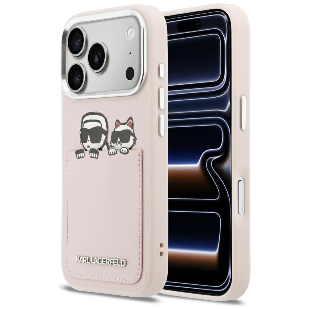 Karl Lagerfeld Karl & Choupette Print & Pocket Case til iPhone 17 Pro - Pink