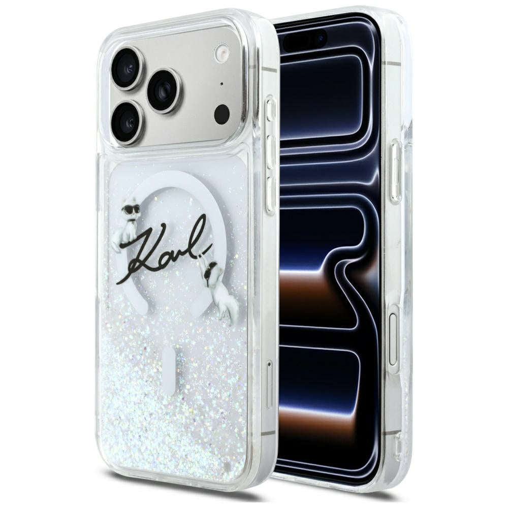 Karl Lagerfeld Liquid Glitter Karl Script Logo MagSafe Case til iPhone 17 Pro Max - Klar