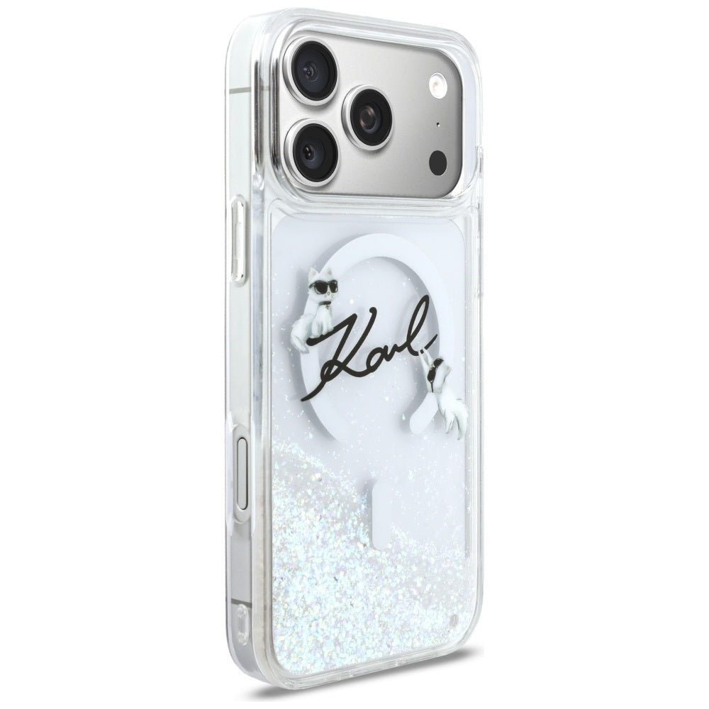Karl Lagerfeld Liquid Glitter Karl Script Logo MagSafe Case til iPhone 17 Pro Max - Klar