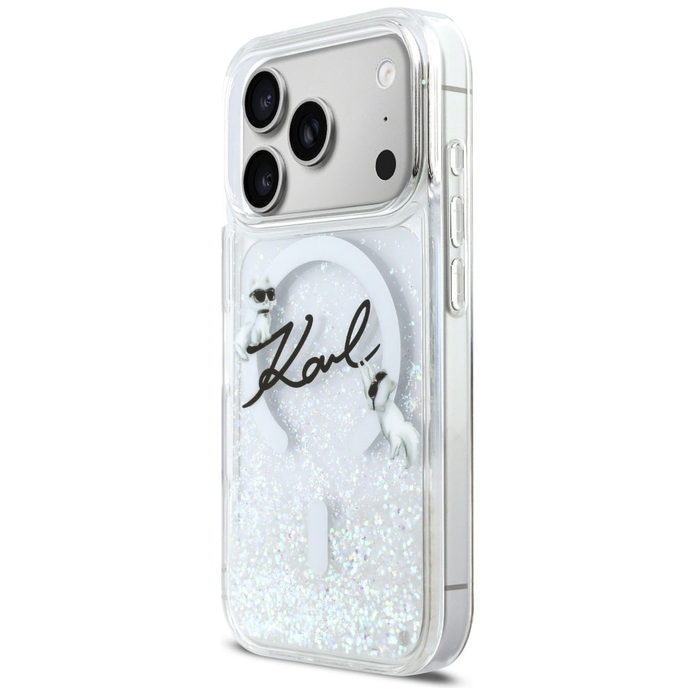 Karl Lagerfeld Liquid Glitter Karl Script Logo MagSafe Case til iPhone 17 Pro - Klar