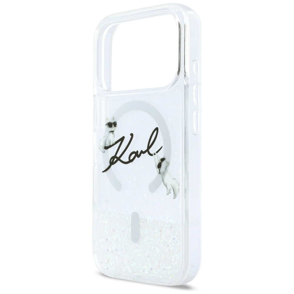 Karl Lagerfeld Liquid Glitter Karl Script Logo MagSafe Case til iPhone 17 Pro - Klar