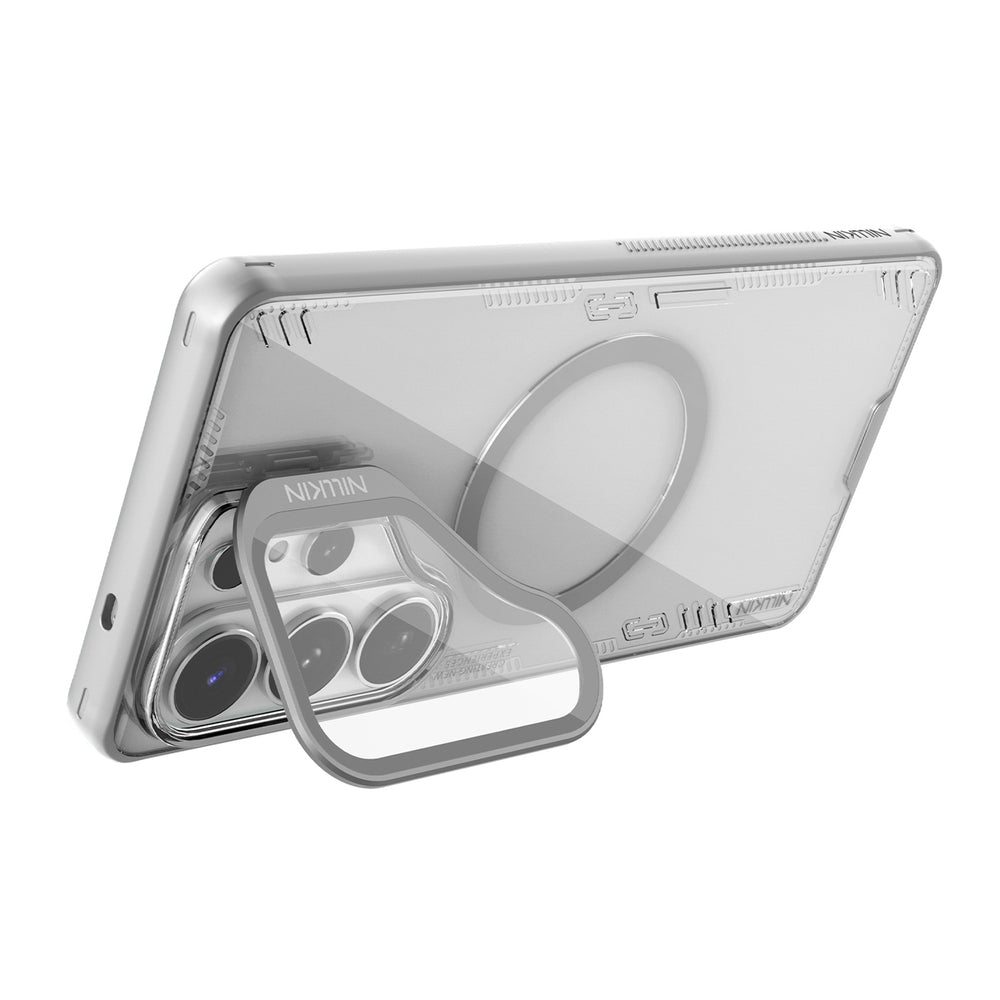 Nillkin Iceblade Prop Magnetic Case med kameraomslag og stativ Kompatibel med MagSafe til Samsung Galaxy S26 Ultra - Transparent Gray