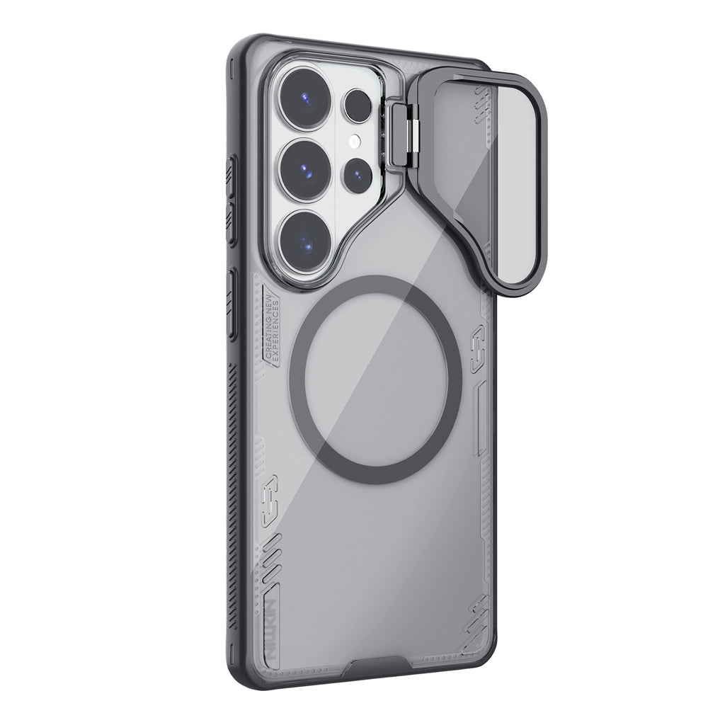Nillkin Iceblade Prop Magnetic Case med kameraomslag og stativ Kompatibel med MagSafe til Samsung Galaxy S26 Ultra - Transparent sort