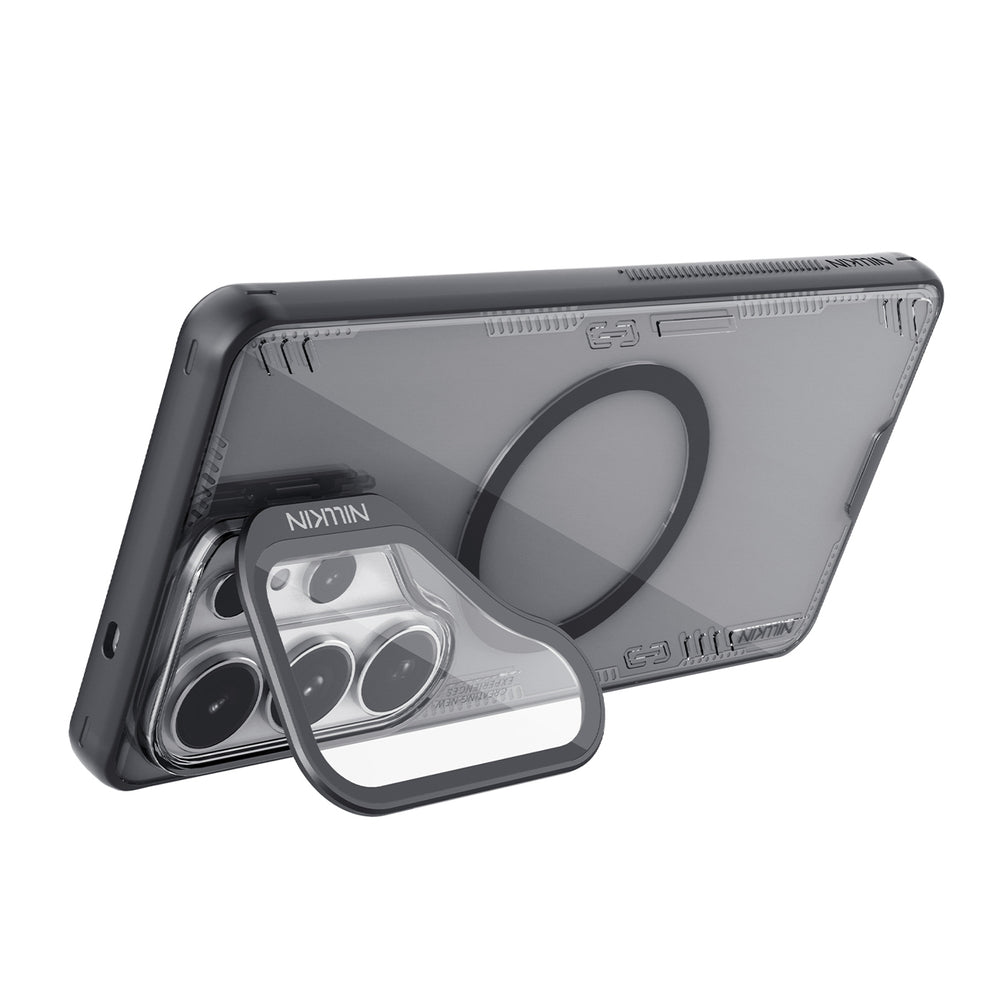 Nillkin Iceblade Prop Magnetic Case med kameraomslag og stativ Kompatibel med MagSafe til Samsung Galaxy S26 Ultra - Transparent sort