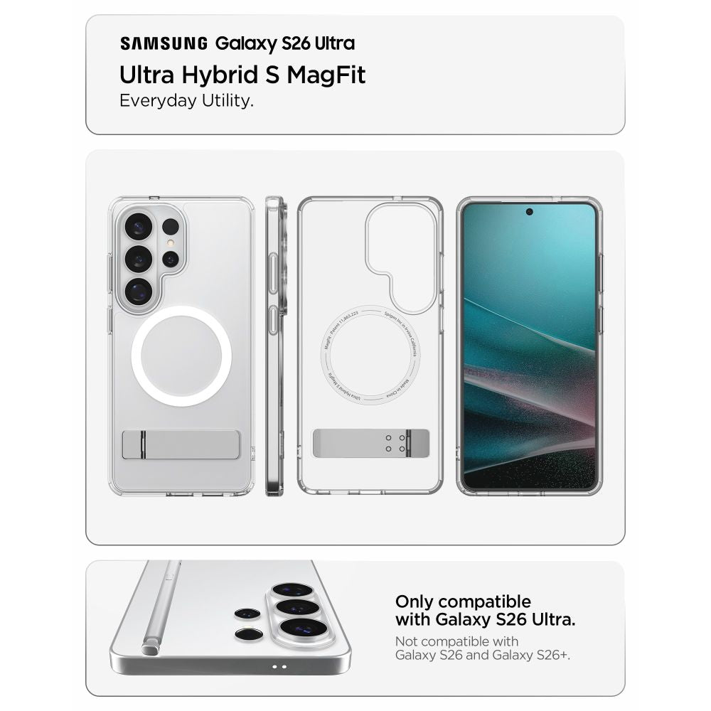 Spigen Ultra Hybrid S Mag MagSafe Case til Samsung Galaxy S26 Ultra - Klar og hvid