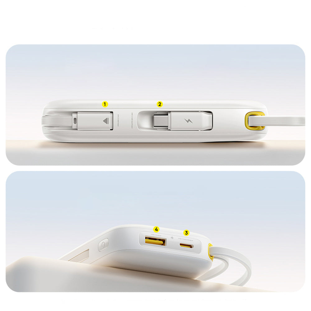 Baseus EnerFill FC31 QPow3 20000mAh 45W Power Bank with Digital Display with 2 Built-in USB-C Cables - White