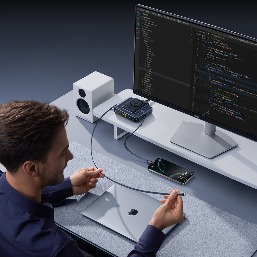Baseus Nomos NH21 6-in-1 245W Wireless Charging Station with Two Retractable USB-C Cables - Black
