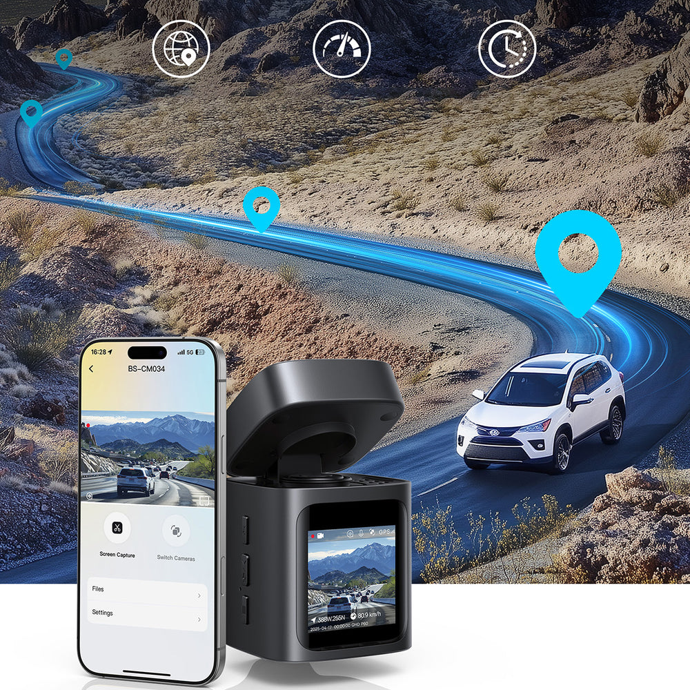 Baseus PrimeTrip VD1 Pro 4K Car Dash Cam with 1080p Rear Camera and Power Kit - Black
