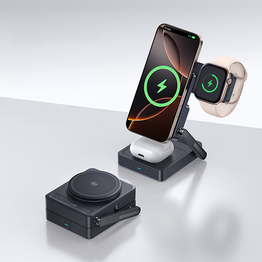 Baseus PicoGo AF21 3in1 Qi2.2 35W Wireless Charger with 45W EU Power Adapter and 1m USB-C Cable - Black
