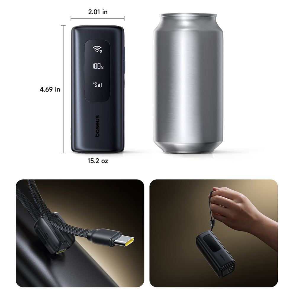 Baseus EnerGeek GX11 MiFi 20000mAh 67W Power Bank with Wi-Fi Function - Black