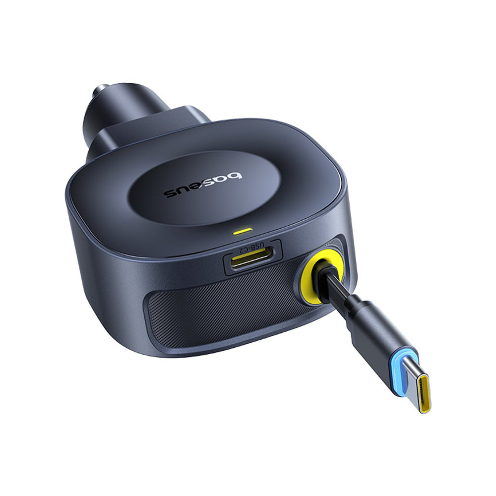 Baseus PrimeTrip VR2 30W + 30W Car Charger with Retractable USB-C Cable - Black