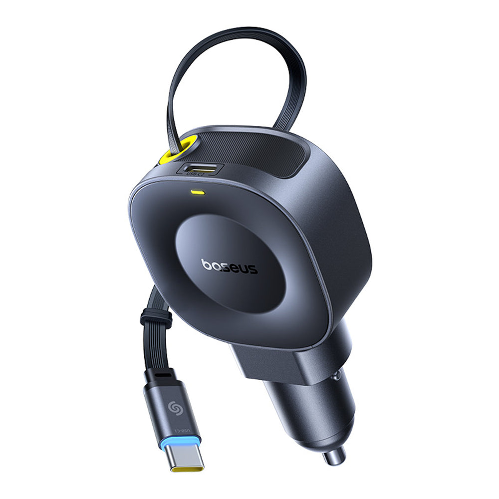 Baseus PrimeTrip VR2 45W + 45W Car Charger with Retractable USB-C Cable - Black