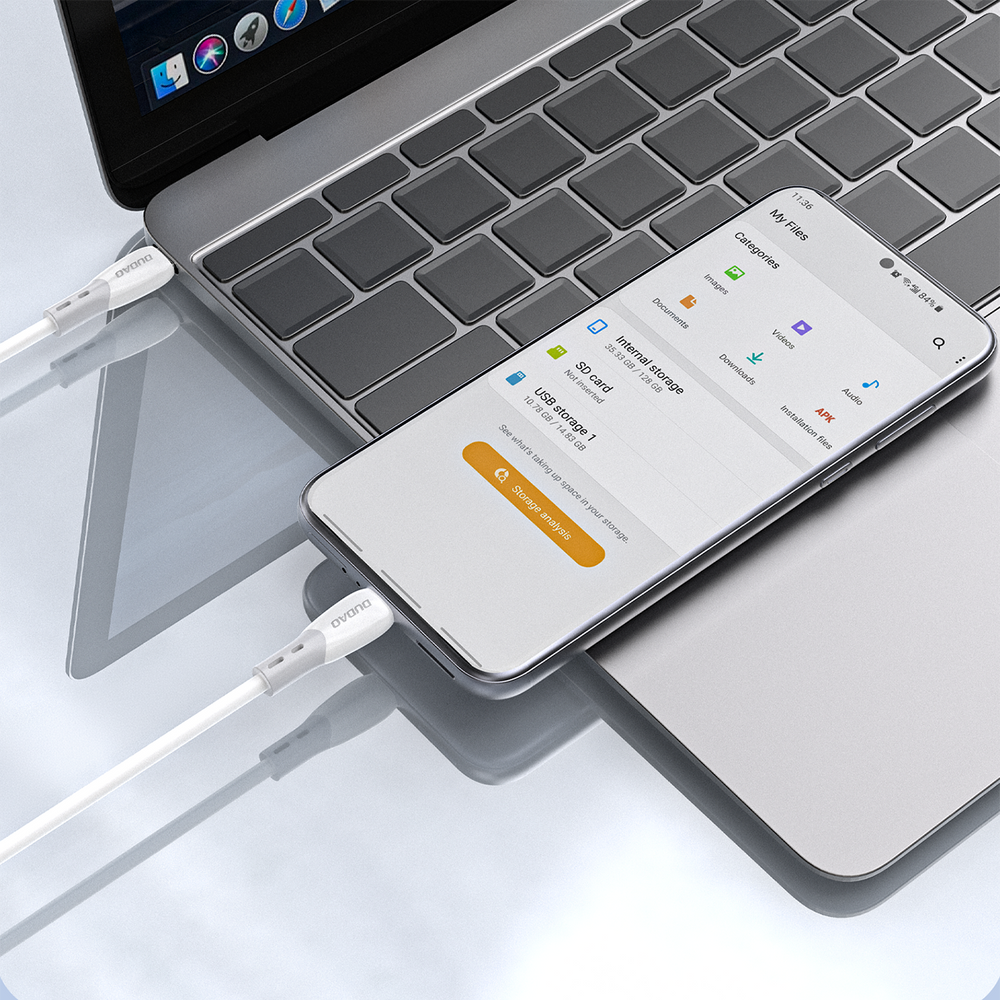Dudao L25SC 60W USB-C - USB-C-kabel med blød silikone fløj 2m - hvid