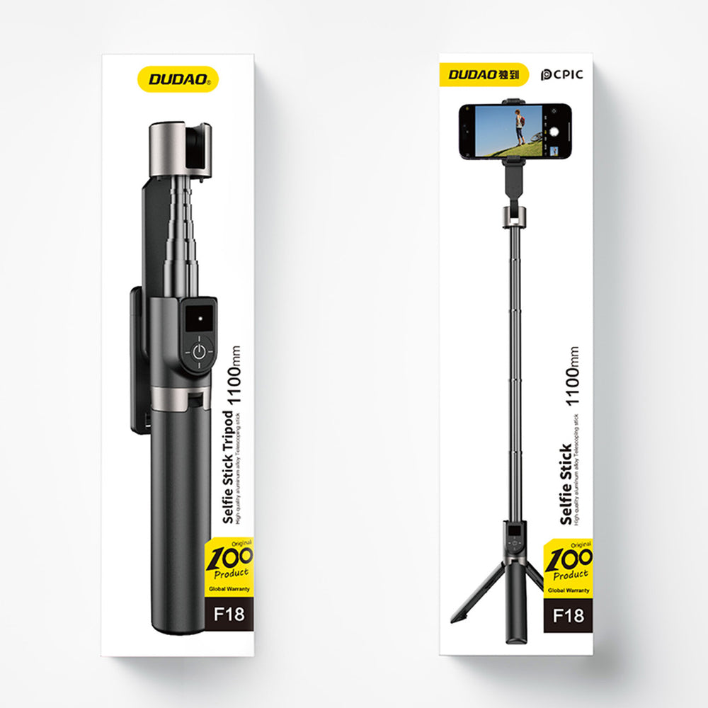 Dudao F18 Selfie Stick 1,1 m med Tripod og Bluetooth fjernbetjening - sort