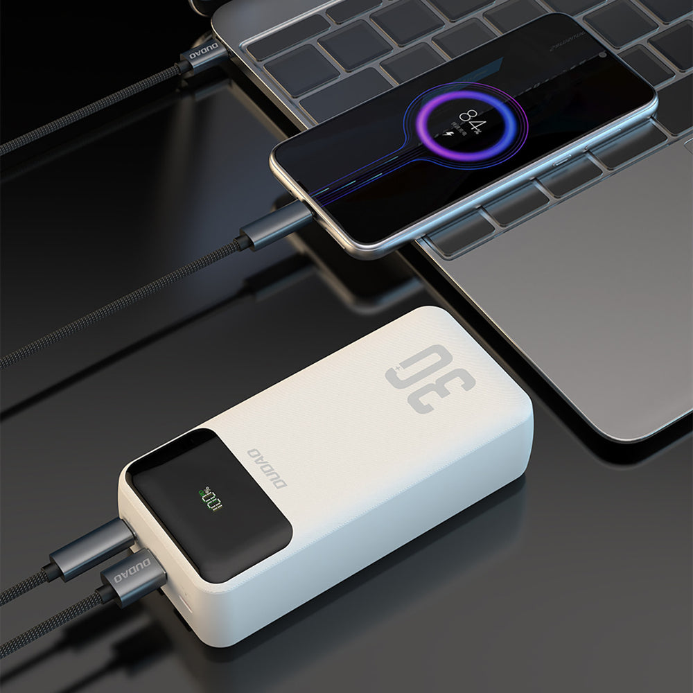 Dudao K15Max 30000mAh PD 22.5W Powerbank med USB-C og Lightning Kabler - Hvid