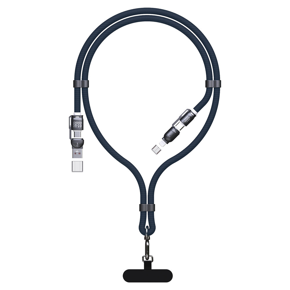 Dudao L20Max 65W 4-i-1-kabel med Lanyard USB-C til USB-C med Lightning og USB-A-adaptere - Blå