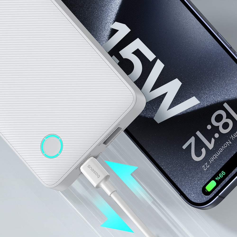 Baseus Airpow Lite 10000mAh 15W Power Bank with Baseus Simple USB-A - USB-C 30cm Cable - White