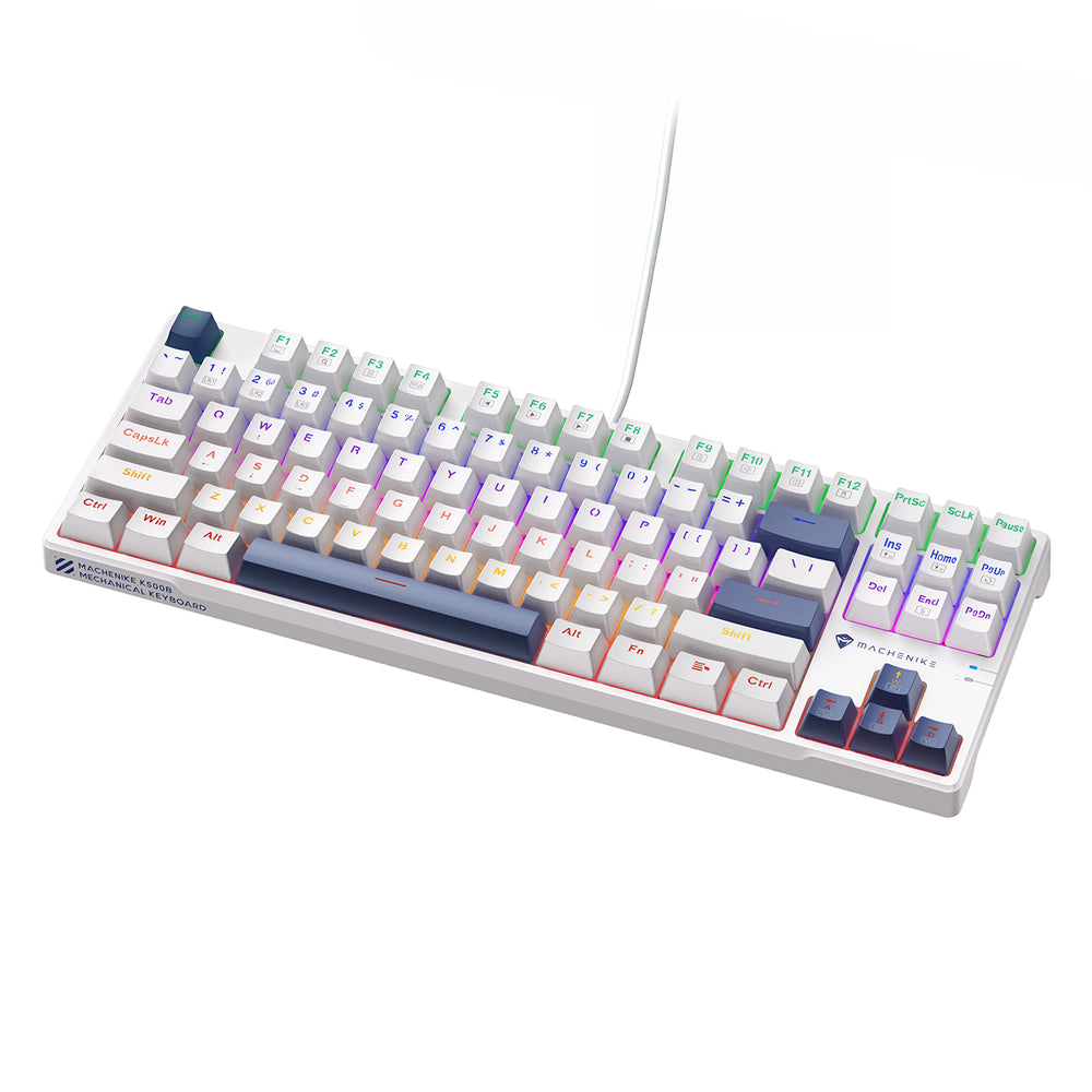 Machenike K500B-B87 Wired Mechanical Gaming Keyboard med baggrundsbelysning, rød switch - hvid