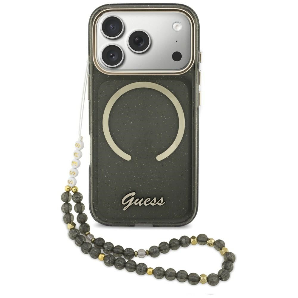 Guess IML Glitters Script Strap MagSafe Case til iPhone 17 Pro - sort