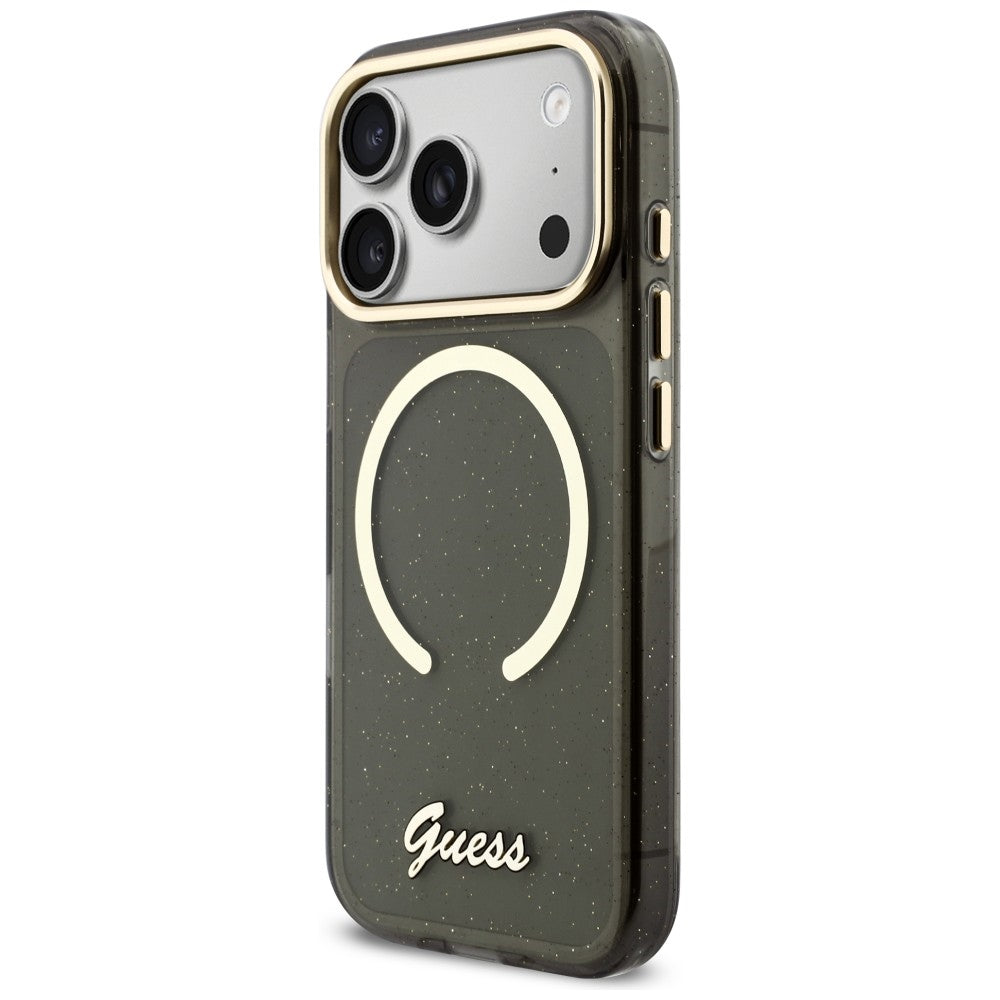 Guess IML Glitters Script Strap MagSafe Case til iPhone 17 Pro - sort