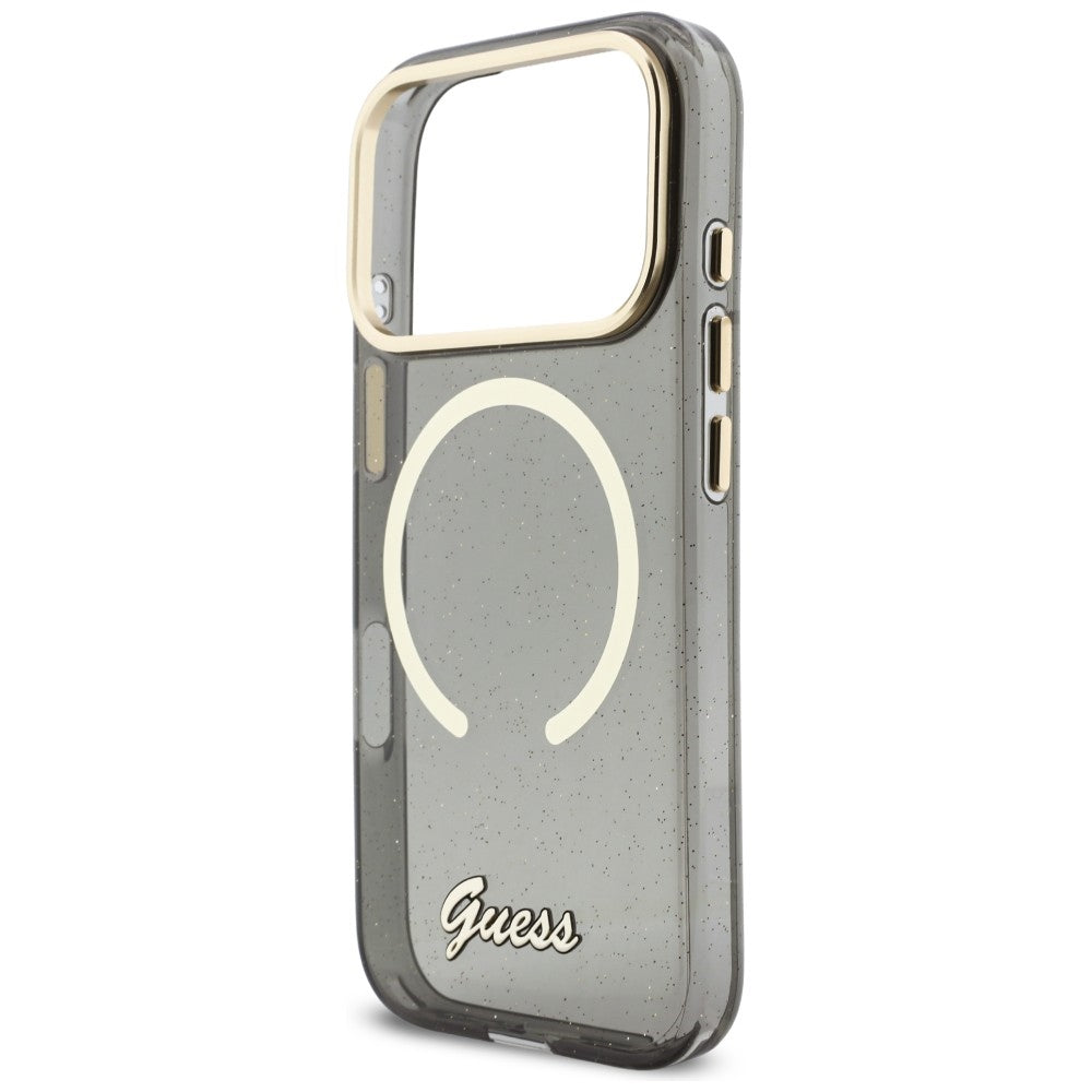 Guess IML Glitters Script Strap MagSafe Case til iPhone 17 Pro - sort