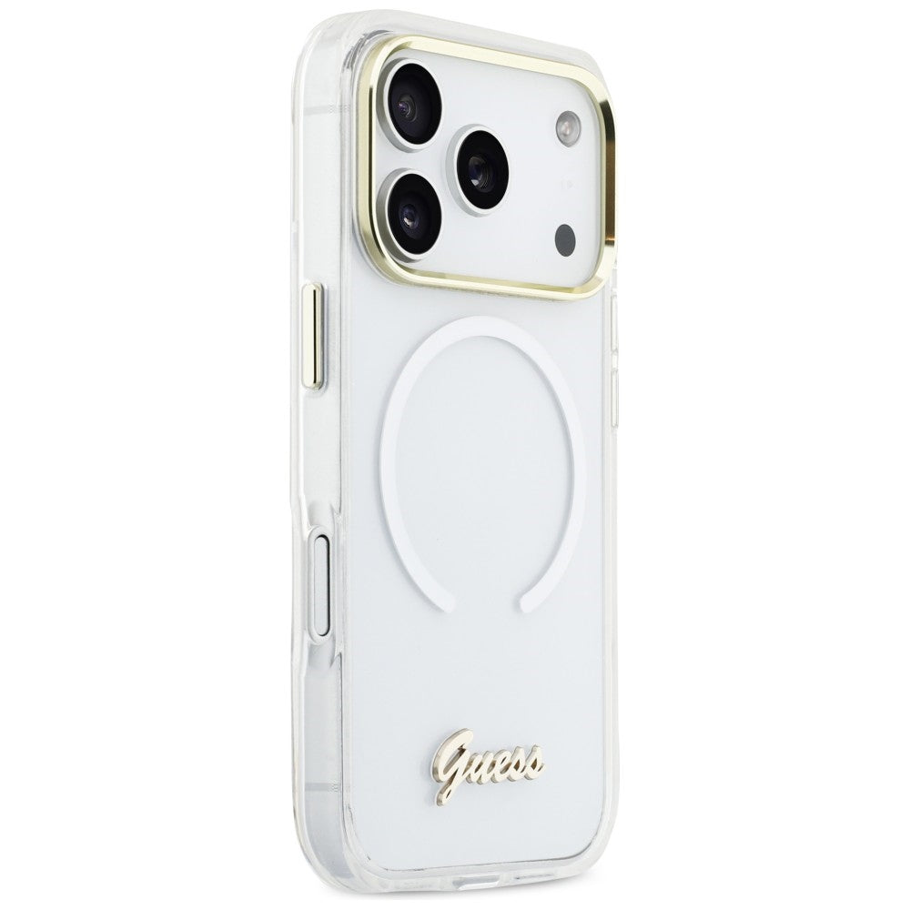 Guess IML Gradient Script Metal MagSafe Case til iPhone 17 Pro Max - Hvid