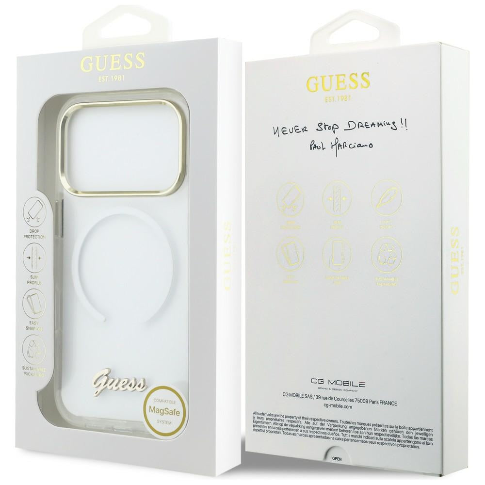 Guess IML Gradient Script Metal MagSafe Case til iPhone 17 Pro Max - Hvid