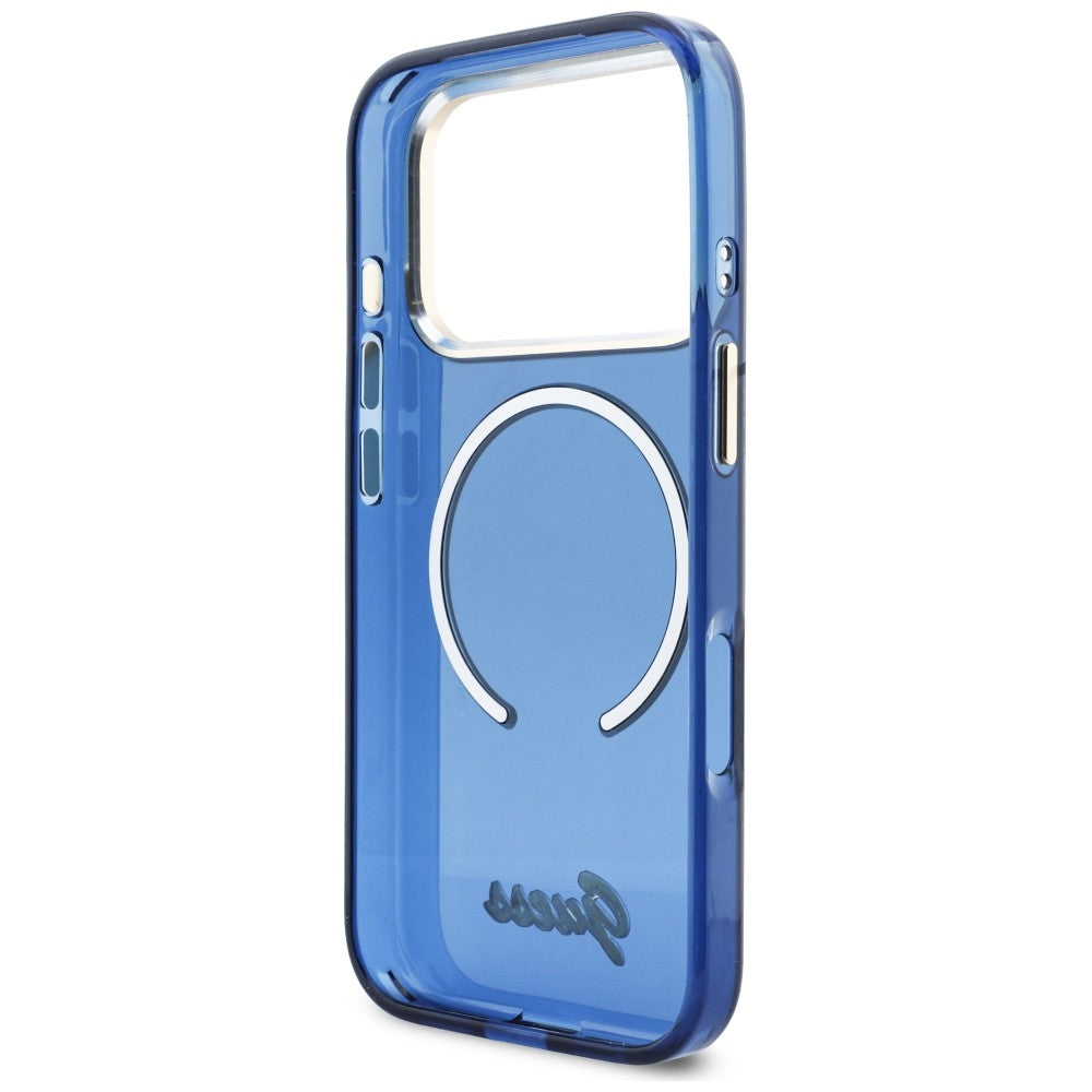 Guess IML Script Metal MagSafe Case til iPhone 17 Pro Max - Blå