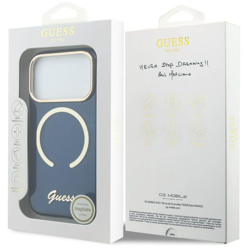 Guess IML Script Metal MagSafe Case til iPhone 17 Pro Max - Blå