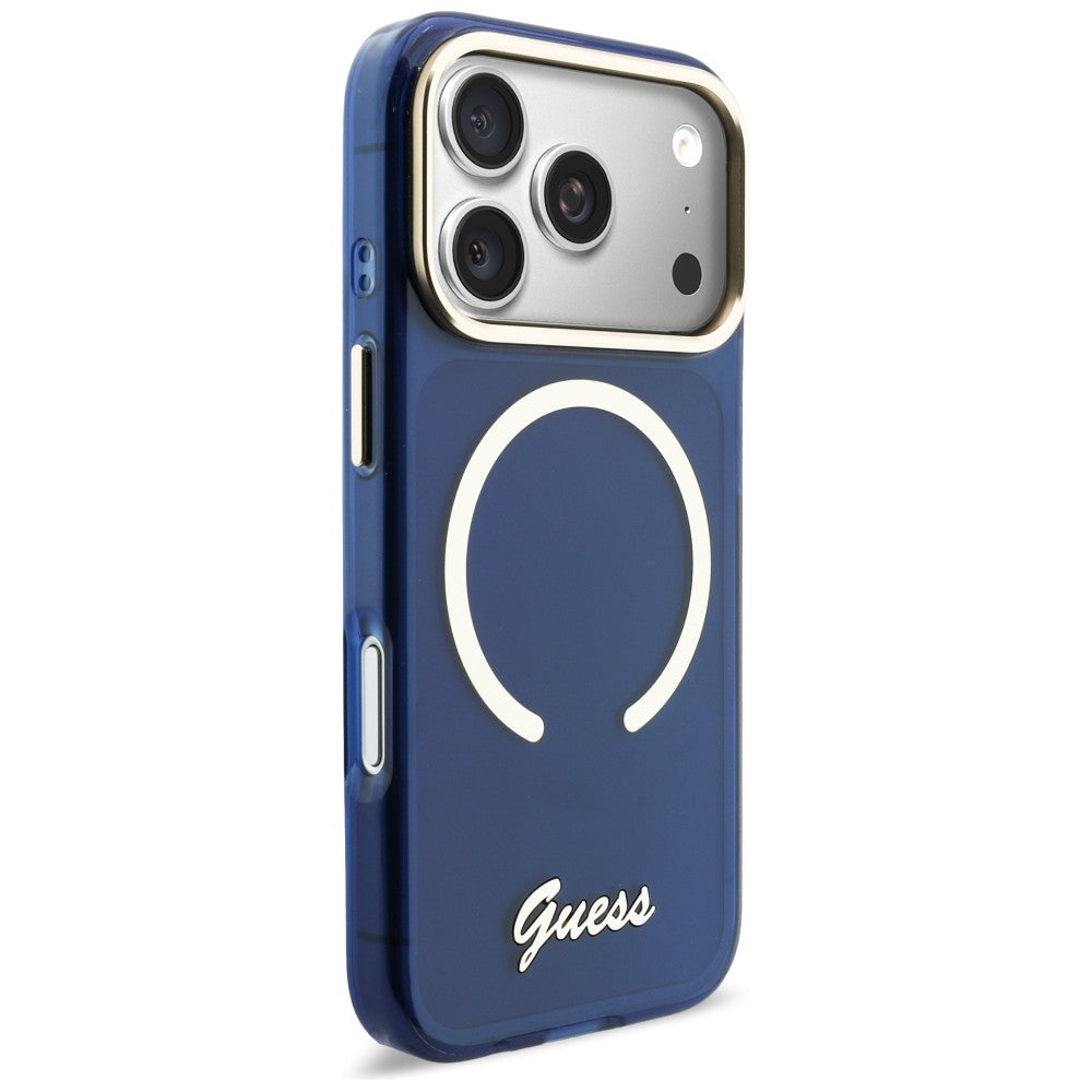 Guess IML Script Metal MagSafe Case til iPhone 17 Pro - Blå