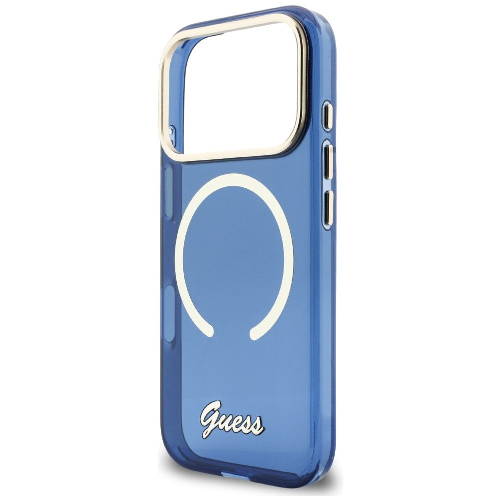 Guess IML Script Metal MagSafe Case til iPhone 17 Pro - Blå