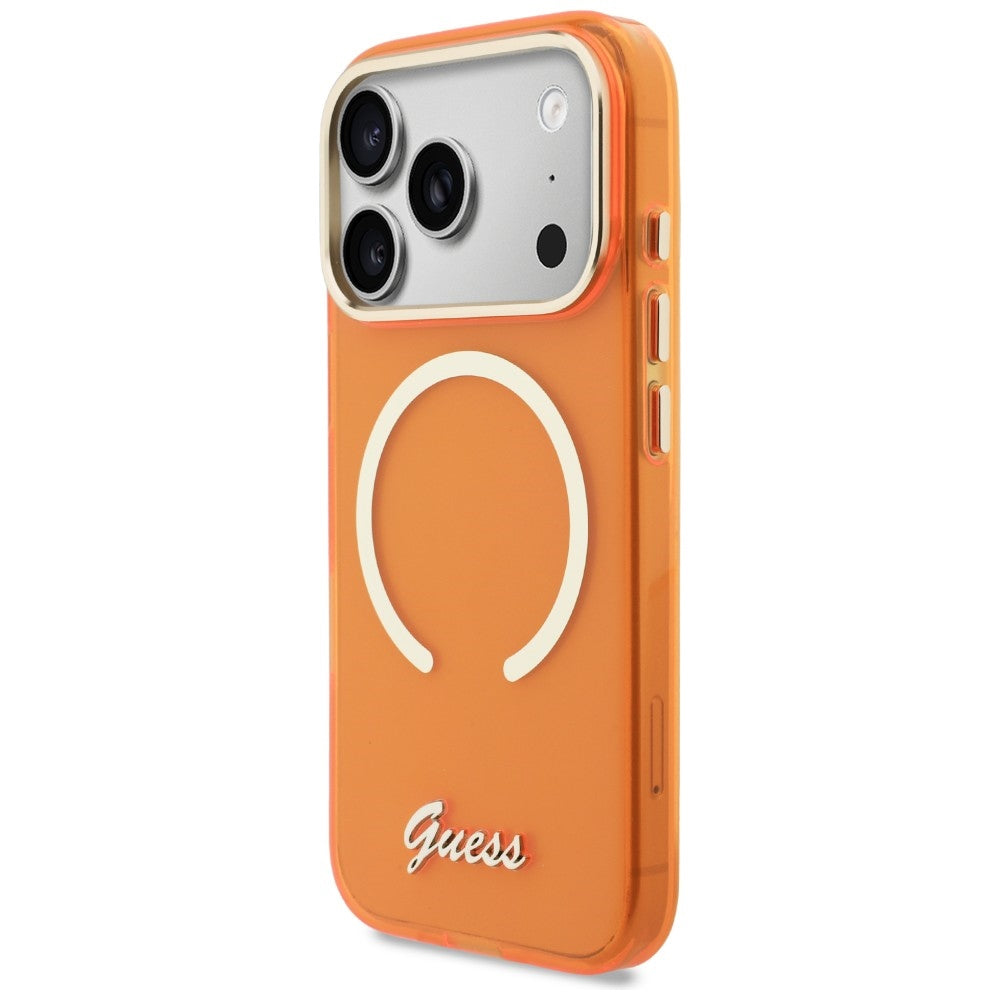 Guess IML Script Metal MagSafe Case til iPhone 17 Pro - Orange