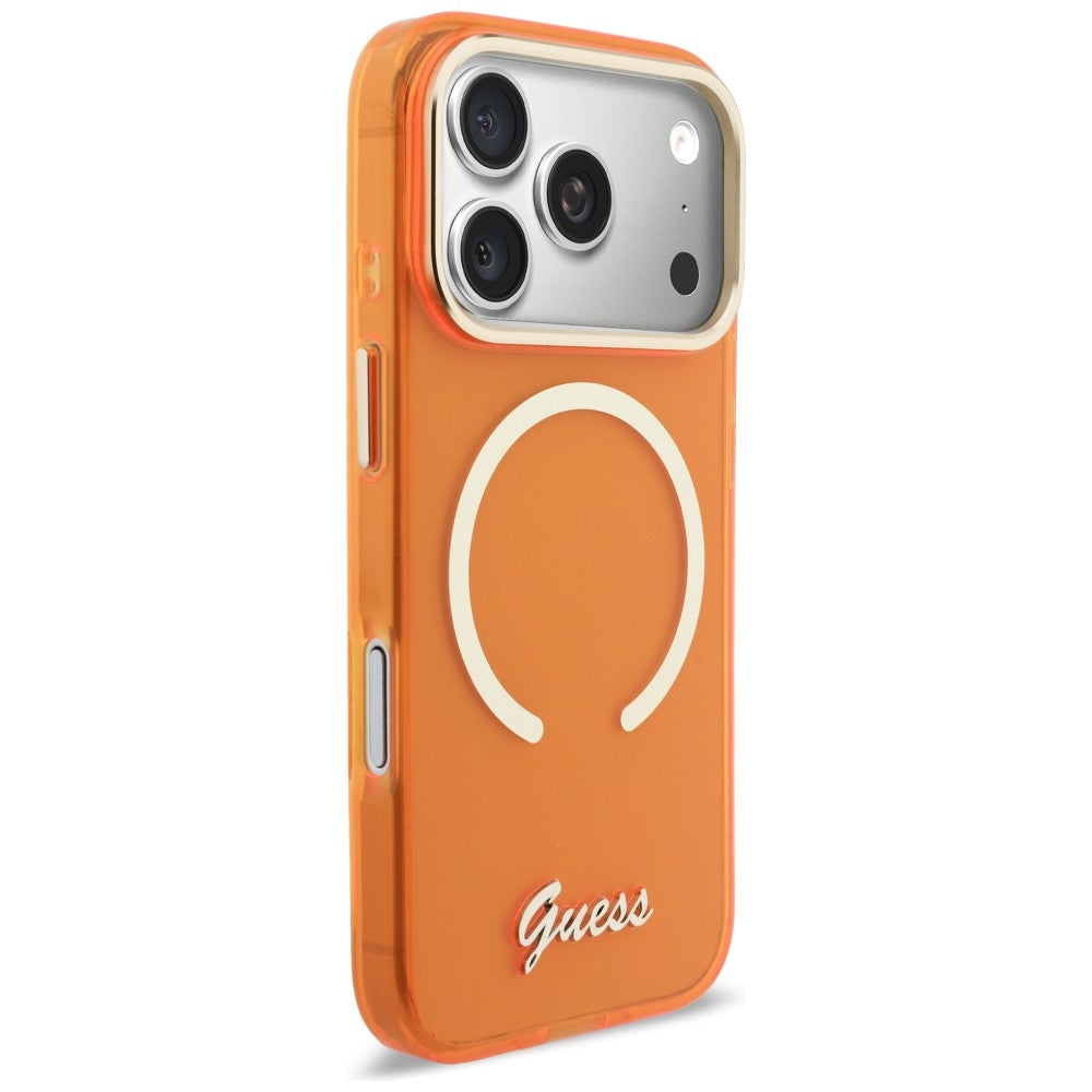 Guess IML Script Metal MagSafe Case til iPhone 17 Pro - Orange
