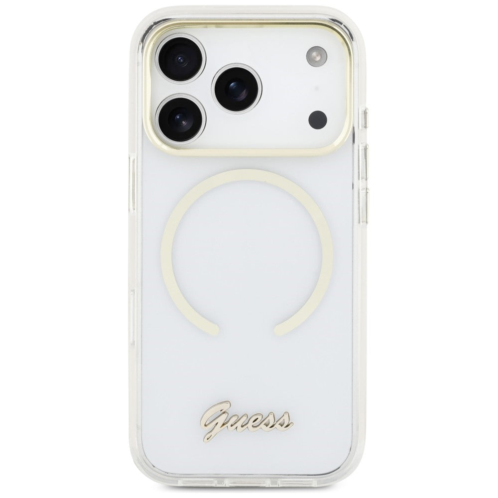 Guess IML Script Metal MagSafe Case til iPhone 17 Pro - klar