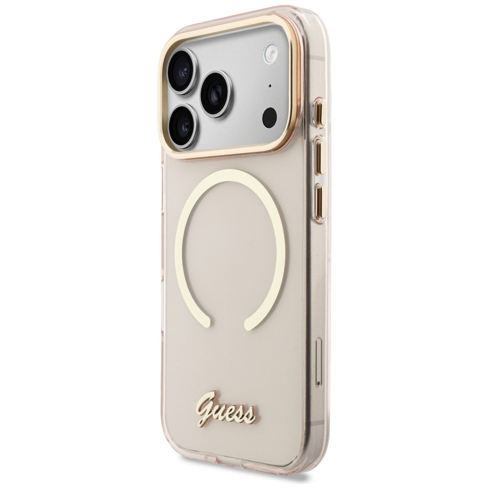 Guess IML Script Metal MagSafe Case til iPhone 17 Pro - Pink