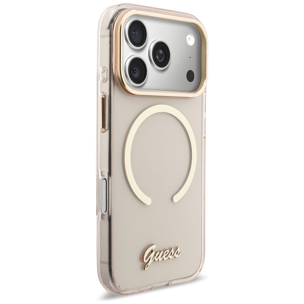 Guess IML Script Metal MagSafe Case til iPhone 17 Pro - Pink