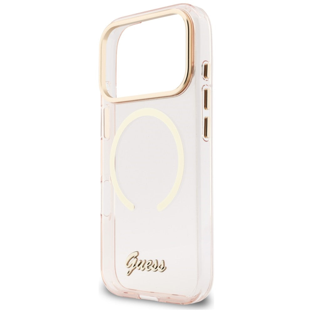 Guess IML Script Metal MagSafe Case til iPhone 17 Pro - Pink