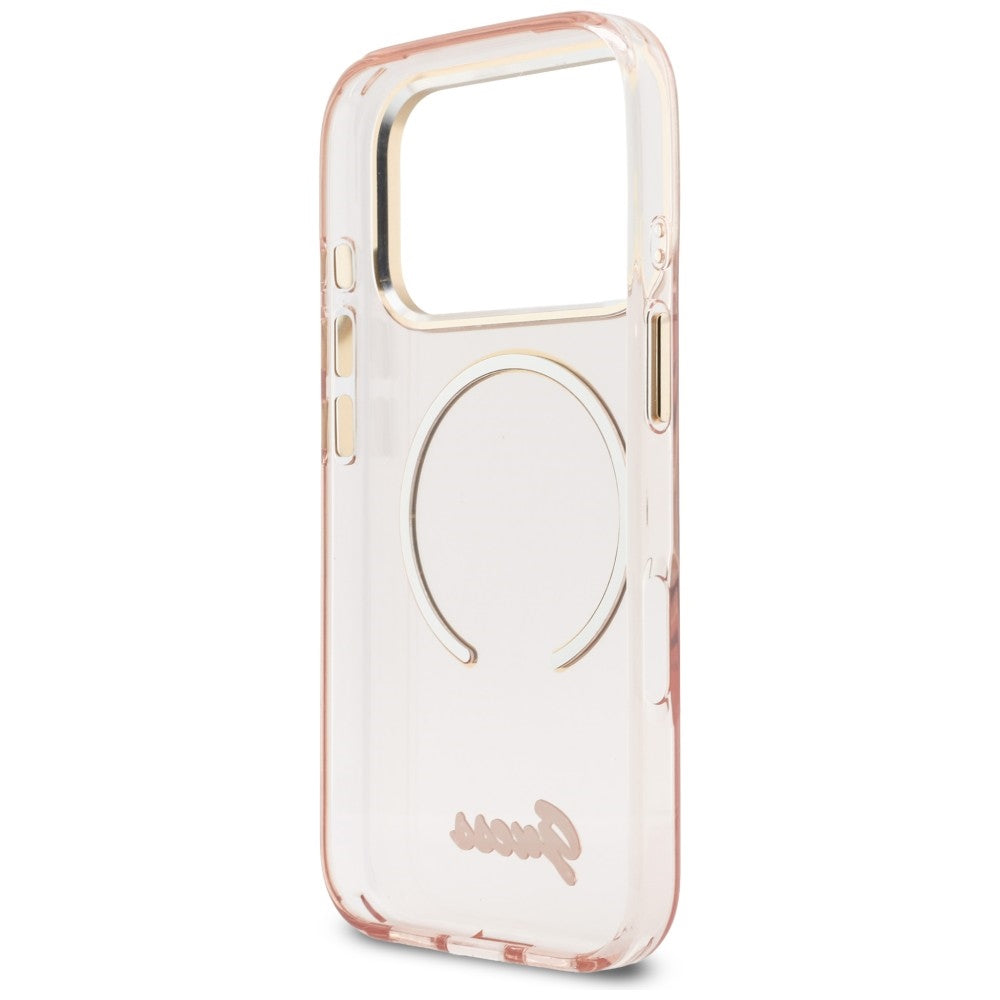 Guess IML Script Metal MagSafe Case til iPhone 17 Pro - Pink